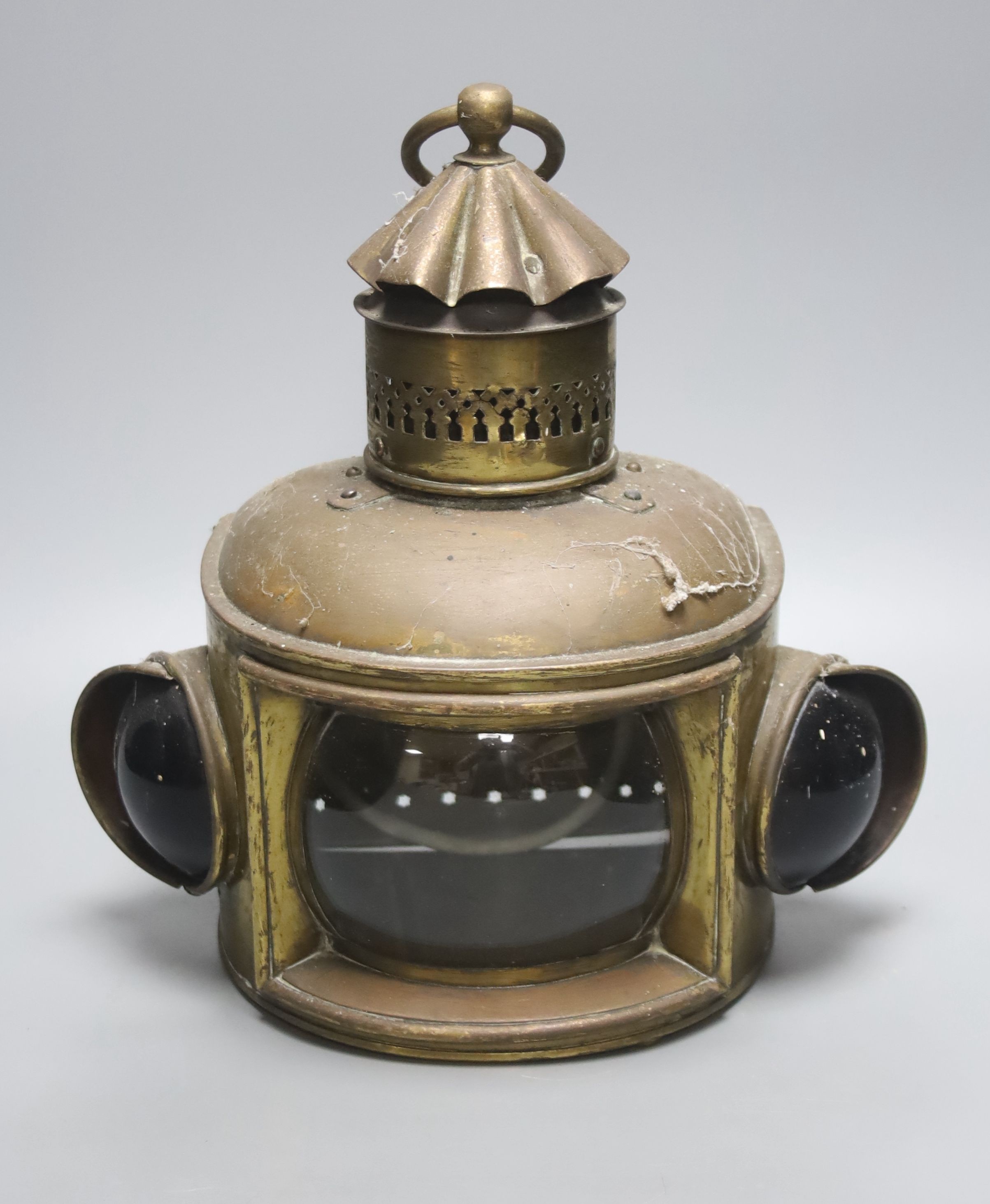A Victorian copper and brass ship's lantern, 30 cm high